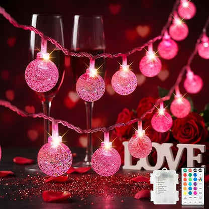 Metaku RGB Globe String Lights Fairy Lights Battery Operated 26ft 60LED String Lights with Remote 16 Colour Changing Garden Lights Waterproof Indoor Outdoor Decorative Lights for Garden Patio Home