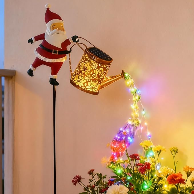 Christmas Santa Solar Kettle Lights, Solar-Powered Santa Claus Watering Can Decorative Ground Lamp, Christmas Waterproof LED Night Light for Garden Lawn Patio Yard Decor
