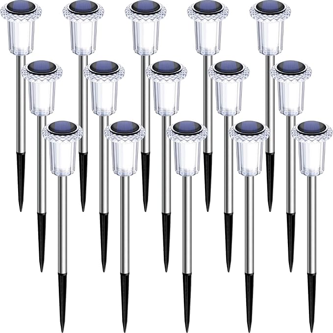 DenicMic Solar Lights Outdoor 15 Pack Waterproof 3000K Warm White LED Stainless Steel Stake Outside Lights for Yard | Lumora