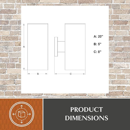 VAXCEL Chiasso Modern Outdoor Porch Light, 5" W x 20" H 2-Light Black Cylinder Wall Sconce, Up and Down Wall Light for Porch, Patio, Deck, or Front Door