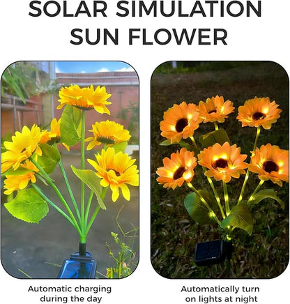 2 Pack Solar Garden Lights Outdoor, Waterproof 6- Sunflower Lights for Yard, Solar Powered Outdoor Lights, Stake Lights for Patio Pathway Lawn Fence