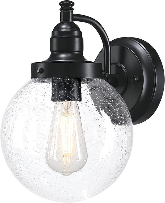 Westinghouse 6121300 Eddystone Traditional One Light Outdoor Wall Fixture, Matte Black Finish, Clear Seeded Glass