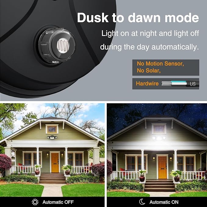 Onforu 70W Dusk to Dawn Outdoor Lighting,7000LM Black Flood Lights Outdoor,IP65 Waterproof Exterior Security LED Light,3 Adjustable Heads Photocell Light Fixture,6500K Floodlight for Garage,Patio,Yard