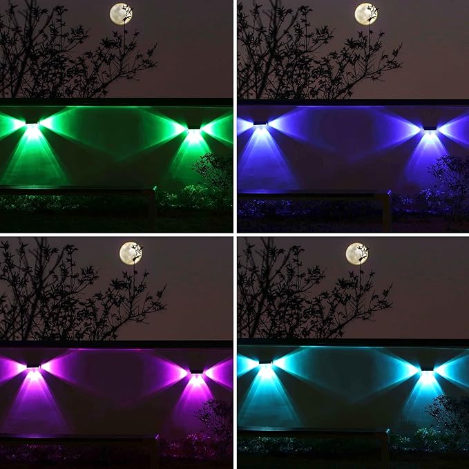 Solar Fence Lights 8 Pack Solar Fence Lights Outdoor with 3-Side Lighting, 9 Colors＆11 Lighting Modes, IP65 Waterproof, Fence Lights Solar Powered for Outside Wall Backyard Step Patio Deck Garden