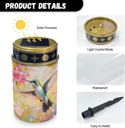 Hummingbird Cemetery Candles for Grave Solar Patio Lights Outdoor Waterproof Grave Solar Lights Solar Cross Garden Lights Outdoor Decorative Flameless Solar Powered Light for Prayer