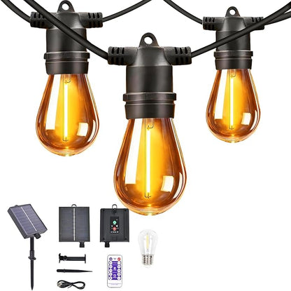 Outdoor Solar String Lights 49FT 15, Shatterproof & Waterproof LED Patio Lights with Remote, Dimmable & Timer Functions, 2700K Warm White Commercial Grade Decorative Hanging Lights