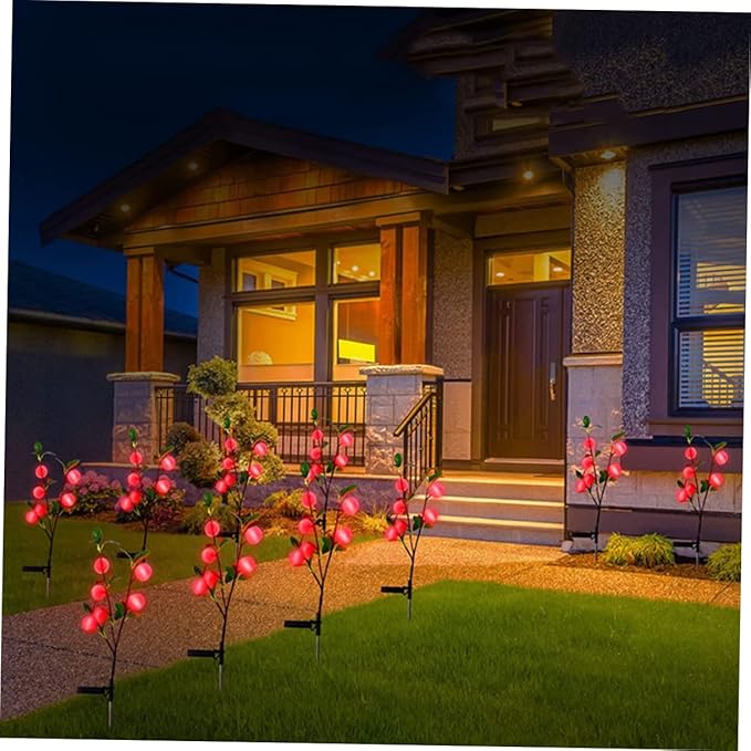 3pcs Led Garden Stake Light Solar Pathway Lights for Outdoor Apple Shape Decorative Lamp for Garden Decking Christmas Decor
