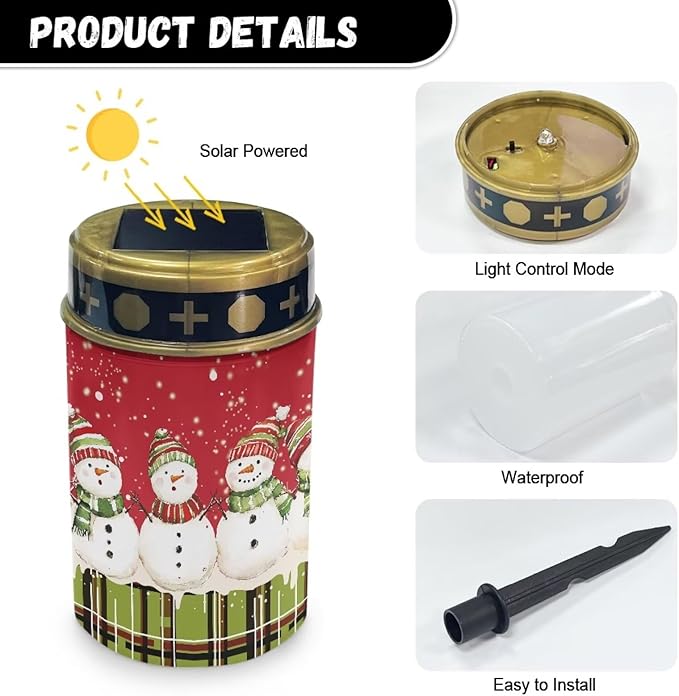 Snowman Solar Lights Outdoor Waterproof Flameless Memorial Cemetery Decorative Lights Christmas Home Decoration LED Solar Lighting Garden Landscape Stake for Lighting