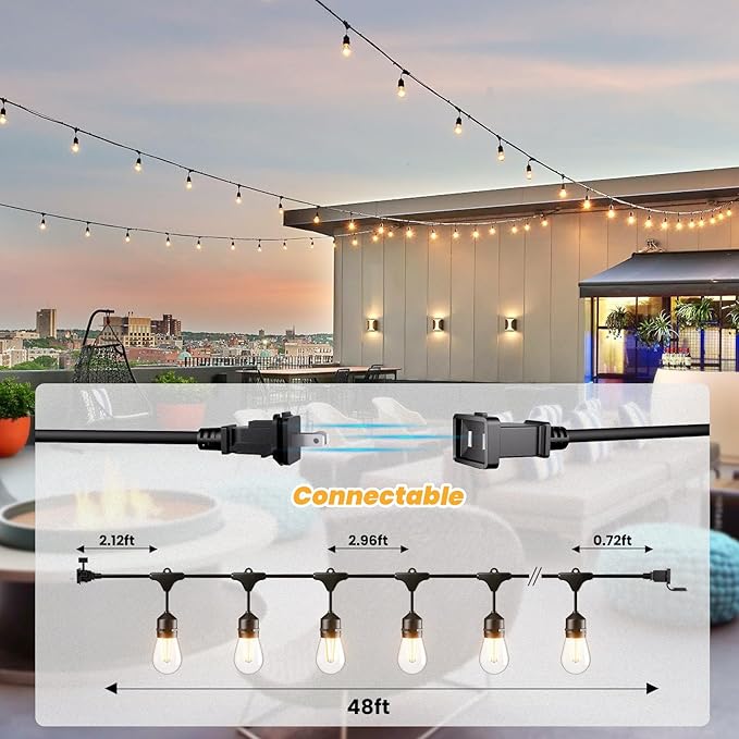 Svater 96 FT Outdoor String Lights 2W +30 Pack 2W S14 Replacement Bulb | Lumora