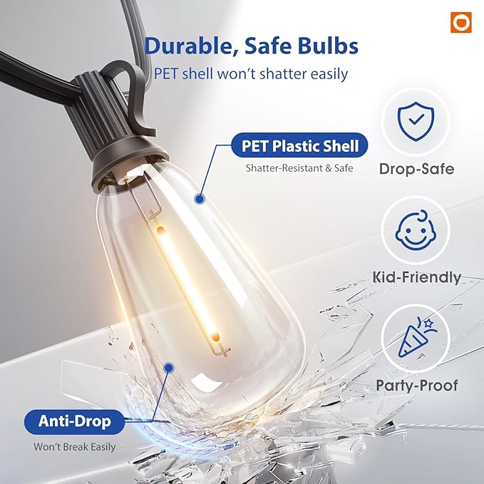 addlon 100FT(50FT*2) LED Outdoor String Lights with Remote Waterproof Patio Lights with Shatterproof ST38 Replaceable Bulbs, Dimmable Outside Hanging Light Connectable for Porch, Backyard, 2200K