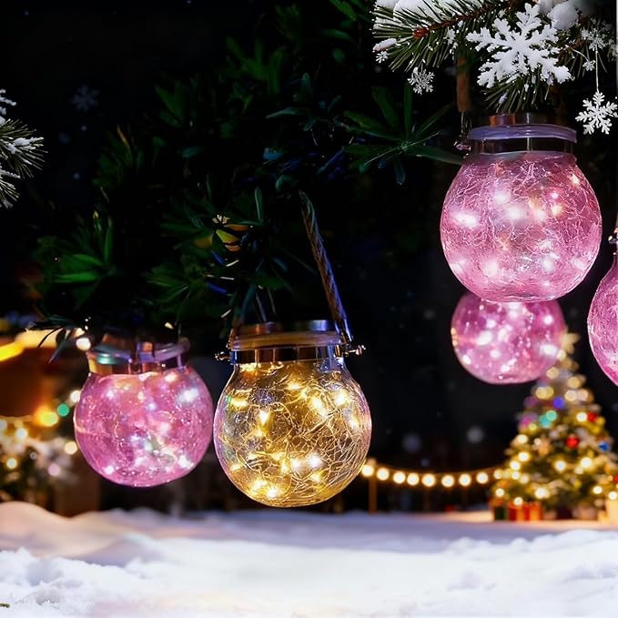 Hanging Outdoor Solar Lights,VGE 2 Pack 30LED Cracked Glass Ball Decorative Lights,Solar Powered Waterproof | Lumora
