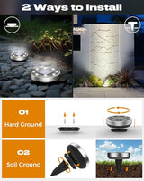 btfarm 2 Pack Solar Lights Outdoor, 8 LED Solar Ground Lights IP65 Waterproof Flat Solar Disc Light, Pathway Lights | Lumora