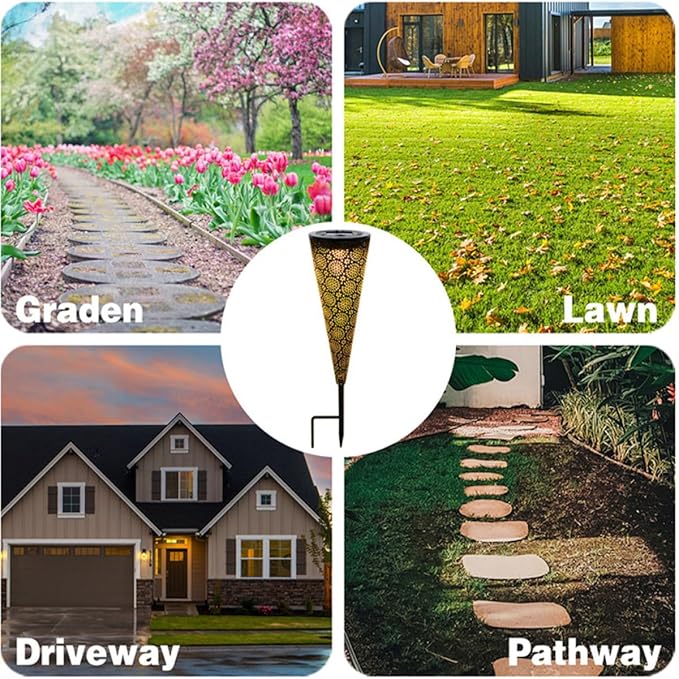 Luxshiny Solar Lawn Light Cone Shaped Hollow LED Yard Lamp Waterproof Outdoor Garden Path Lighting for Home Landscape Decoration