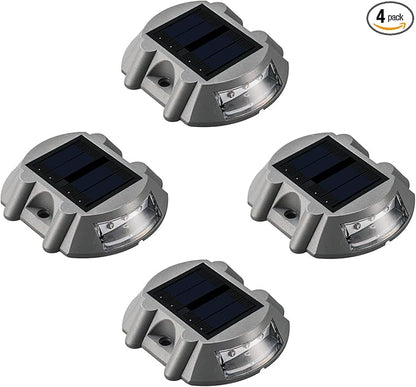 SUNWIND Solar Deck Lighting Outdoor - 4 Pack Waterproof Aluminum Dock Solar Powered Lights Outdoor LED Pathway Road Marker for Garden Path Stair Fence Driveway Road Dock Lighting (White)