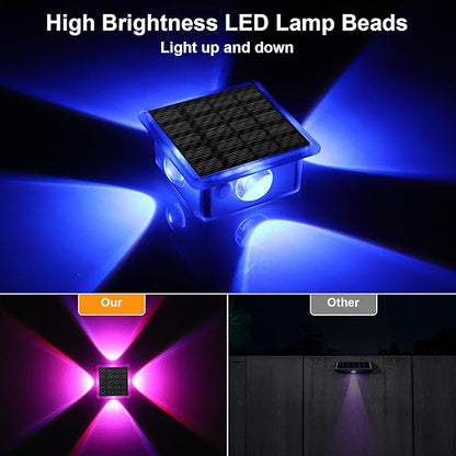 Solar Fence Lights Outdoor, New 4-Way Lighting Fence Lights Solar Powered with 8 Modes Warm White/RGB, IP65 Waterproof Solar Wall Light for Backyard Wall Pathway Deck Patio Decor - 12 Pack