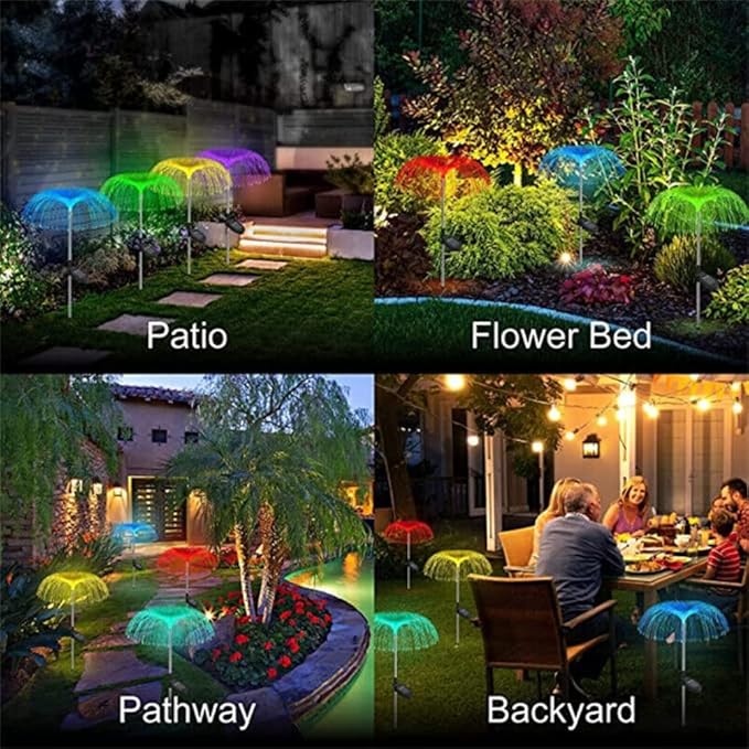 anso 2Pcs Color-Changing LED Solar Powered Jellyfish Stake Path Lights Yard Garden Decor