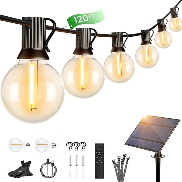 OHLUX 120FT Solar String Lights Outdoor with Remote, Commercial Grade Patio Lights with 52 Shatterproof G40 Globe | Lumora