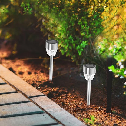 TEHAUX 2pcs Stainless Steel Solar Yard Lights Waterproof LED Ground Insert Path Lights for Outdoor Garden Courtyard Lawn Decoration