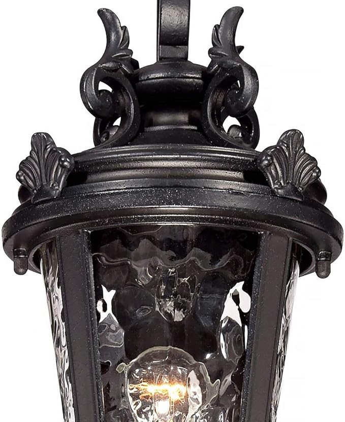 John Timberland Marseille Traditional Outdoor Wall Light Fixture Black Steel Scroll 19" Clear Hammered Glass | Lumora