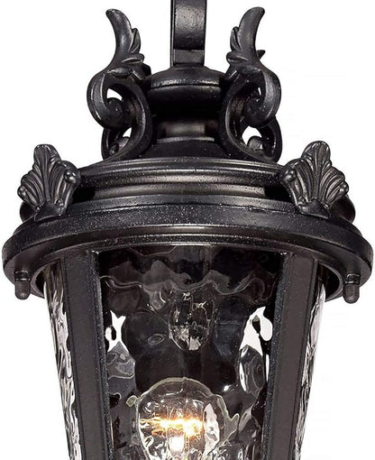 John Timberland Marseille Traditional Outdoor Wall Light Fixture Black Steel Scroll 19" Clear Hammered Glass Downbridge Arm for Exterior House Porch Patio Outside Deck Garage Front Door Home