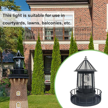 LED Solar Powered Lighthouse, 360 Degree Rotating Lighthouse Lamp, IP66 Waterproof LED Solar Lights Towers Statue for Outdoor Garden Pathway Patio(Black)