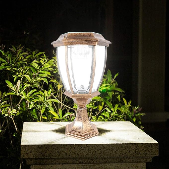 TBVECHI Solar Powered Outdoor Pillar Light Solar Landscape Pathway LED Lights Solar Post Light Waterproof Lantern Lamp for Fence Deck (Bronze x 2)