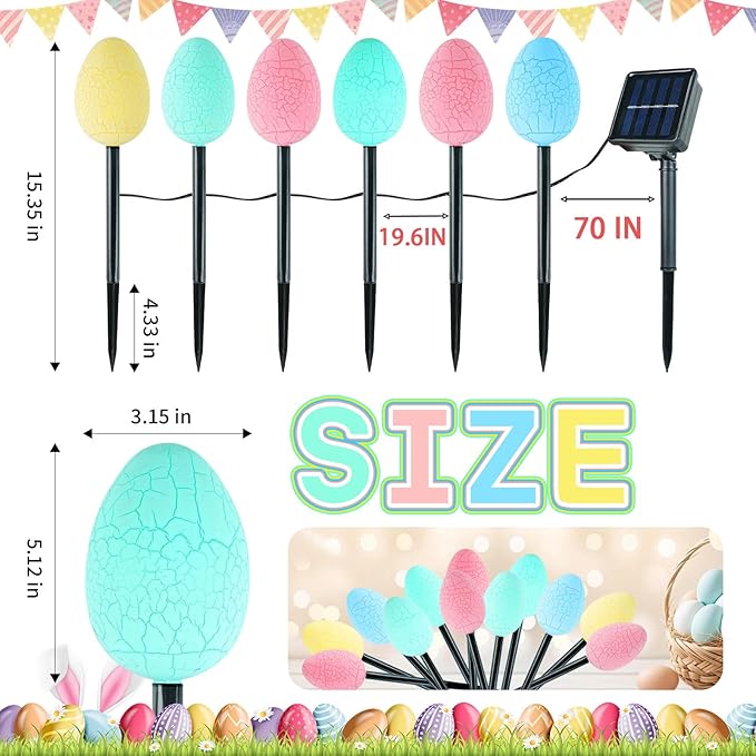 2 Pack Solar Easter Decorations Outdoor Lights,with 8 Modes 12 LED Egg Light,Waterproof Outdoor Solar Lights for Garden Yard Pathway Lawn Grave (Egg)
