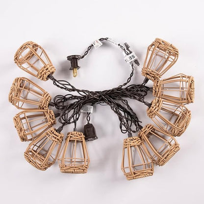 Decorative String Lights, UL Listed Rattan Lantern Style Patio Lights with 10 Mini Bulbs - Connectable, Weatherproof Plug In Lights for Indoor/Outdoor Home Decor, Pergola, Porch, Party and Backyard