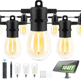 104FT(98+6) Solar String Lights Outdoor Waterproof, Solar Powered Patio Light with 30+2 Dimmable S14 Edison Bulbs | Lumora
