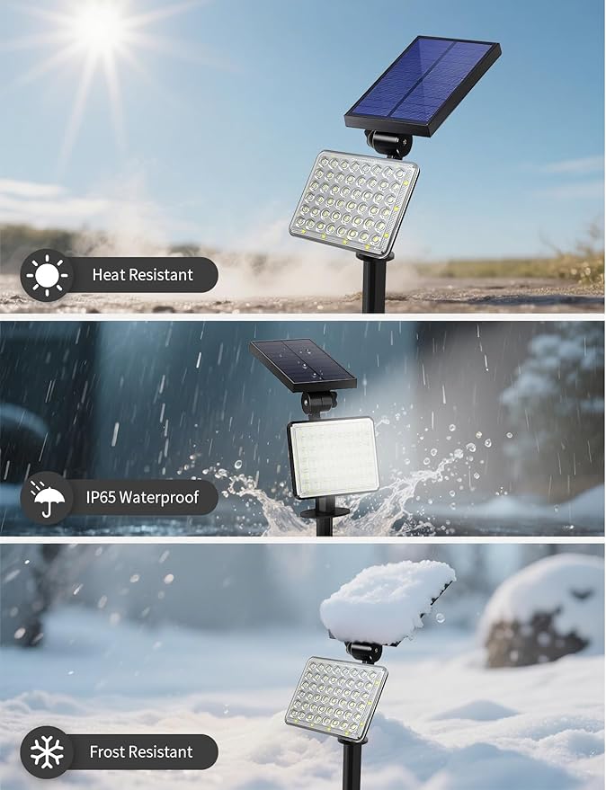 SUNFUNY Solar Flood Lights, Microwave Motion Sensor Outdoor Spotlights Waterpoof with 62pcs Bright LEDs, Landscape Ground Solar Motion Spot Light Dusk-to-Dawn for Outside Garden, Yard, House, White