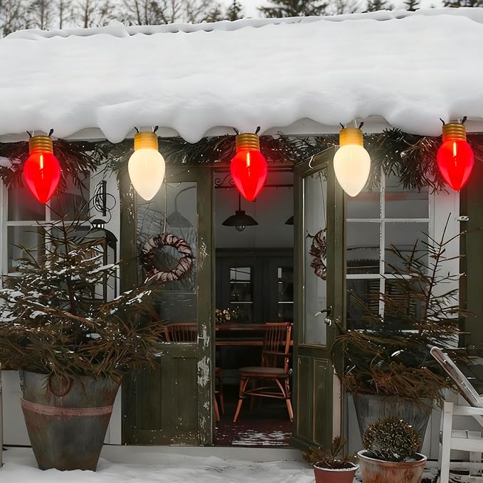 SUNSGNE Red and White Christmas Lights Outdoor, 16FT Jumbo Hanging Christmas Lights with 10 Count 5'' Solid Red and White LED Bulbs for Xmas Roofline Patio Yard Porch Balcony Decorations