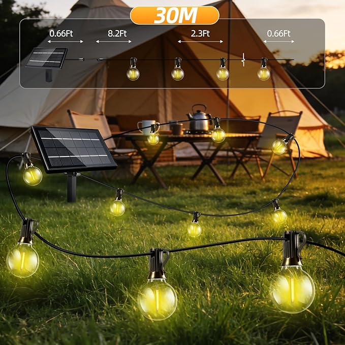 100FT Solar Lights Outdoor Waterproof: G40 30M Shatterproof Bulbs Patio Lights - Solar Powered Remote Control 3 | Lumora