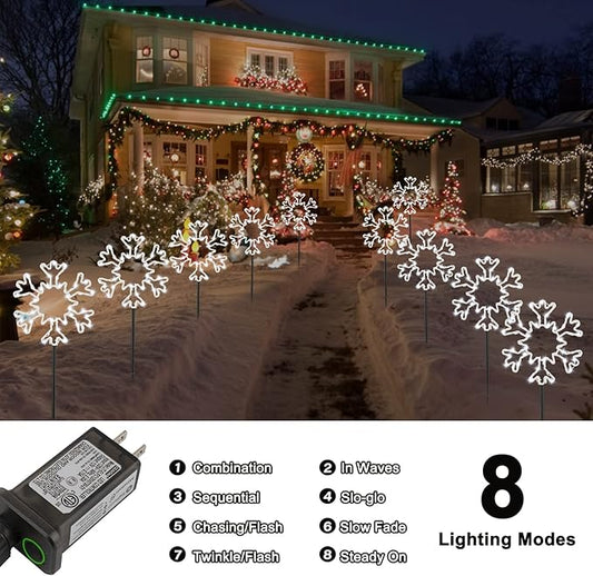 Brightown Snowflakes Christmas Pathway Lights Outdoor, 10 Large Snowflakes Christmas Decorations Outdoor Yard, Pathway Marker Stake Lights for Patio Ground Path Sidewalk Walkway Driveway