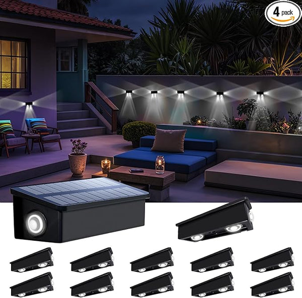 Fence Lights Solar Powered Outdoor Waterproof 3 Sided Wall LED Landscaping 12 Pack for Yard, Deck, Patio, Rail | Lumora