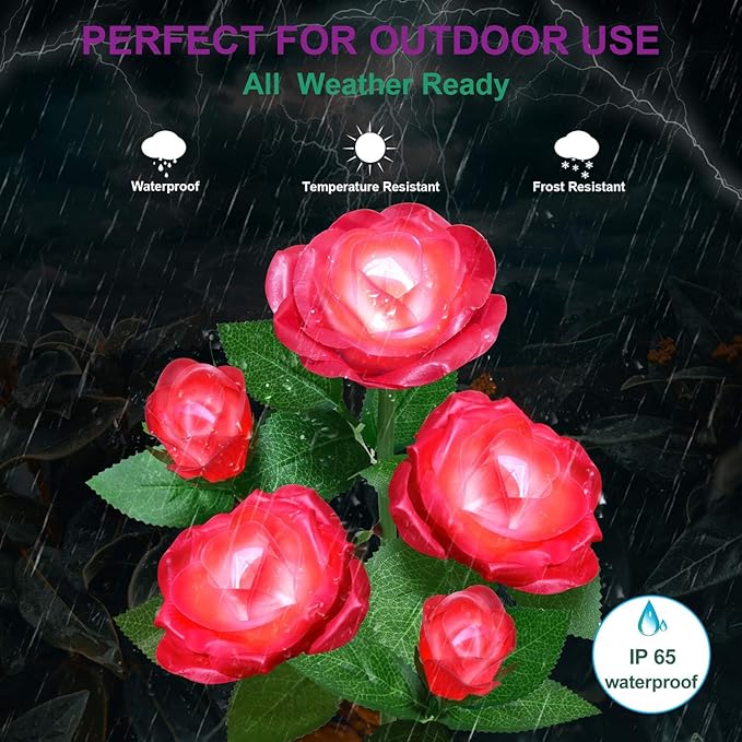 Solar Flower Lights Outdoor - Upgraded New Material Two Modes Realistic LED Solar Powered Waterproof Lights with 5 | Lumora