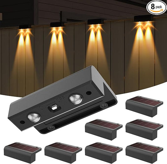 Bridika 8 Pack Solar Deck Lights - Outdoor Waterproof, Lens Led 30 Lm Bright, Solar Powered, Warm White for Steps, Stairs, Railings, Patios, and Backyard