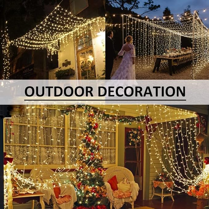 Solhice LED Curtain Lights Outdoor 40ft x10ft, 800 LED Plug in Hanging String Lights Indoor, Twinkle Lights Backdrop for Outside Backyard Patio Wedding Décor, Warm White (Not Connectable)
