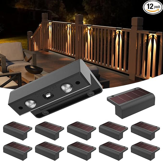 Bridika 12 Pack Solar Deck Lights - Outdoor Waterproof, Led 30 Lm Bright, Solar Powered, Fence Lights for Steps, Stairs, Railing, Patio and Backyard (Warm White)