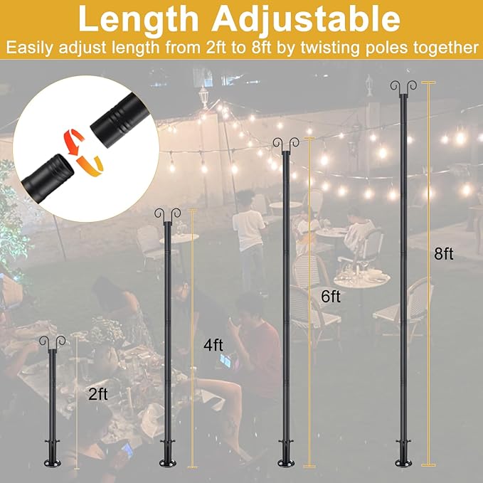 String Light Poles for Outside Deck 2 Pack 8FTHeavy Duty Metal Garden Outdoor Light Poles for Solar String Light | Lumora