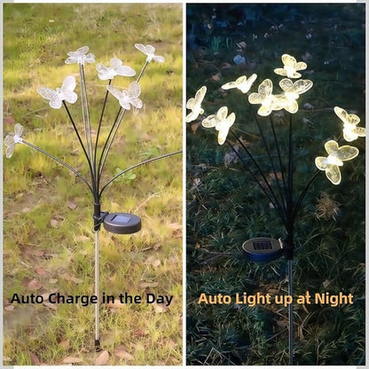 Solar Garden Lights Outdoor Waterproof 4 Pack 32 LED Decorative Warm White Swaying Butterfly Lights Garden Decor Stakes for Outside Yard Pathway Lawn Grave Decor