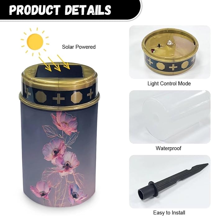Floral Cemetery Candles for Grave Solar Patio Lights Outdoor Waterproof Grave Solar Lights Solar Cross Garden | Lumora