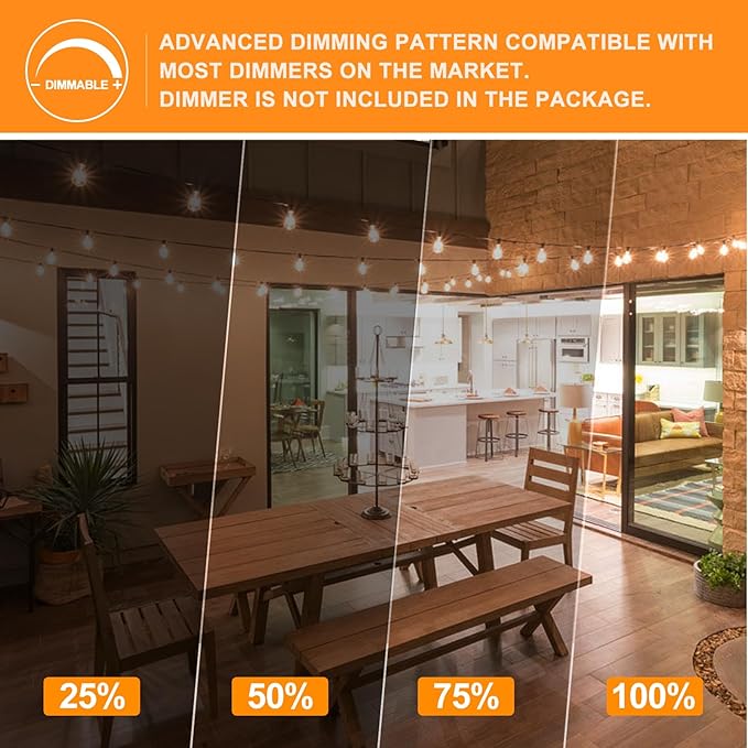 Achin Outdoor String Lights White 100Ft LED Patio Lights Outdoor Waterproof with 50+2 Shatterproof ST38 Bulbs 2200K | Lumora
