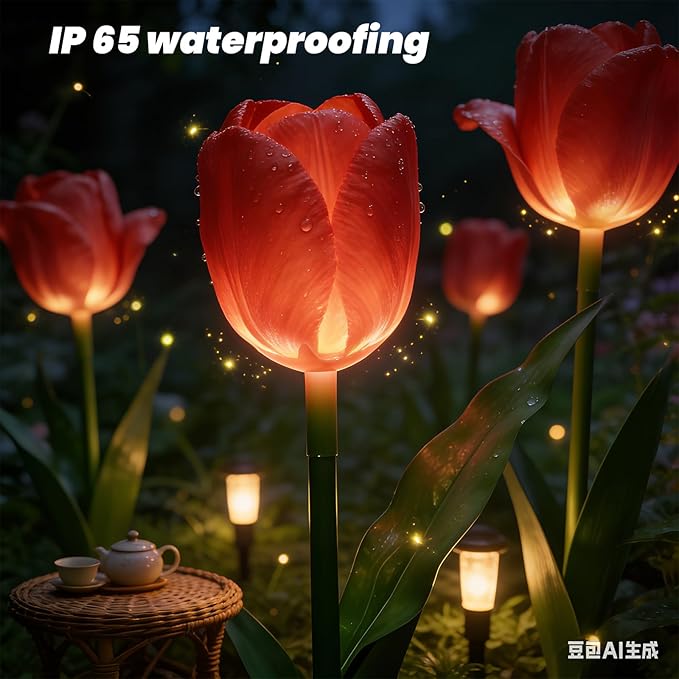 Set of 6PCS Flower Gifts for Garden Decorations - Upgraded Solar Stake Flower Lights for Path Outdoor Decor, Waterproof, Gifts for Mom Day,Grandma,Patio,Porch,Home,Party Lighting Decor.RED
