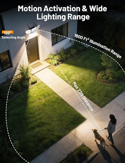 Solar Lights Outdoor, 214 LED Motion Sensor Waterproof Solar Security Light with Remote Control, 4 Heads 270° Wide Angle Flood Wall Light with 3 Modes, Auto On/Off for Outside Patio Backyard (2 Pack)
