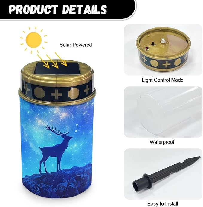 Starry Deer Decorations Solar Lights,Stake Lights, Outdoor Waterproof Memorial Day Decorations Patriotic Lights for Garden Yard Pathway Grave