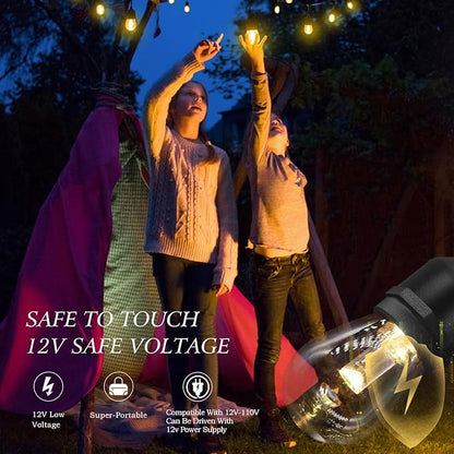 GANA 12V Low Voltage & Safe LED Outdoor String Lights,75FT 24 Shatterproof Bulbs, 2200K Warm White Pergola Lights for Your House's, Garden, Fence, Porch,Balcony,and Bistro（75FT）
