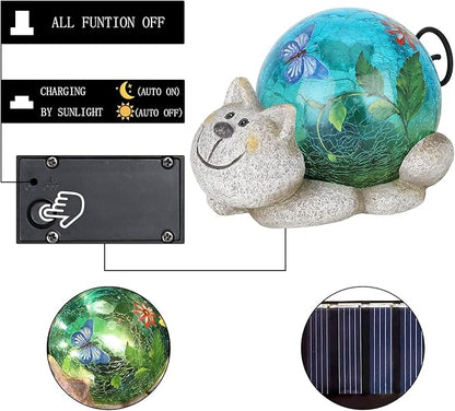 Afirst Solar Garden Statues Outdoor Figurines - Cat Lawn Ornament with Solar Lights Cracked Glass Outdoor Decor for Patio Yard Decorations