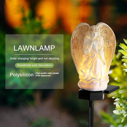 Hortsun 2 Pieces Garden Angel LED Solar Outdoor Lights Eternal Light Lawn Lamp Waterproof Solar for Outside Angel Cemetery Garden Decorations Yard Lawn Pathway Figurines