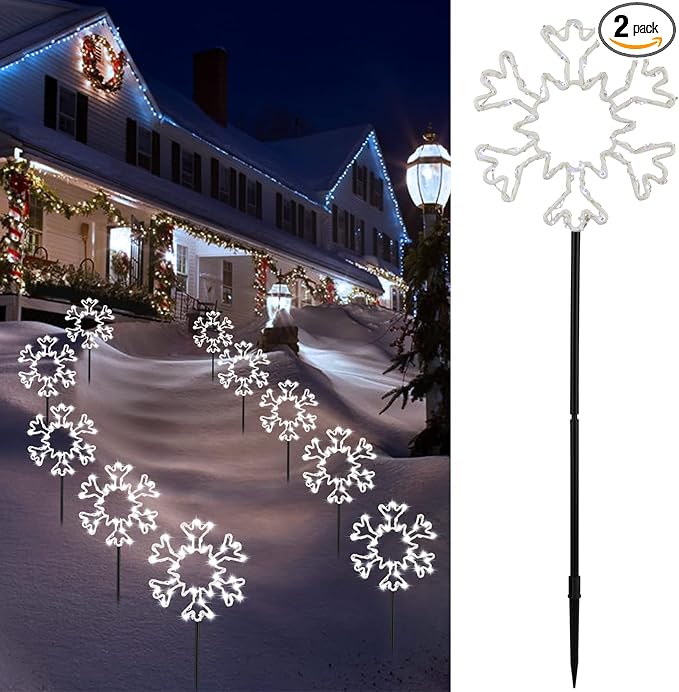 Brightown Snowflakes Christmas Pathway Lights Outdoor, 10 Large Snowflakes Christmas Decorations Outdoor Yard, Pathway Marker Stake Lights for Patio Ground Path Sidewalk Walkway Driveway