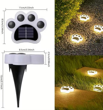 Solar Paw Print Lights, Cats and Dogs Animal Solar Lights, Outdoor Decorative Lights, Garden Lights Path Lights Walkway Lighting, Suitable for Terrace Yard Garden Path Lawn Yard 4 Pack (Style C)